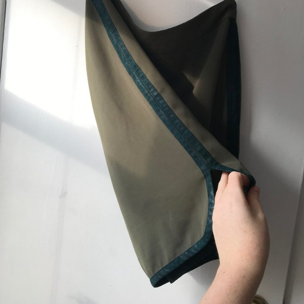 Green Pencil Skirt with Dark Green Suede Trim